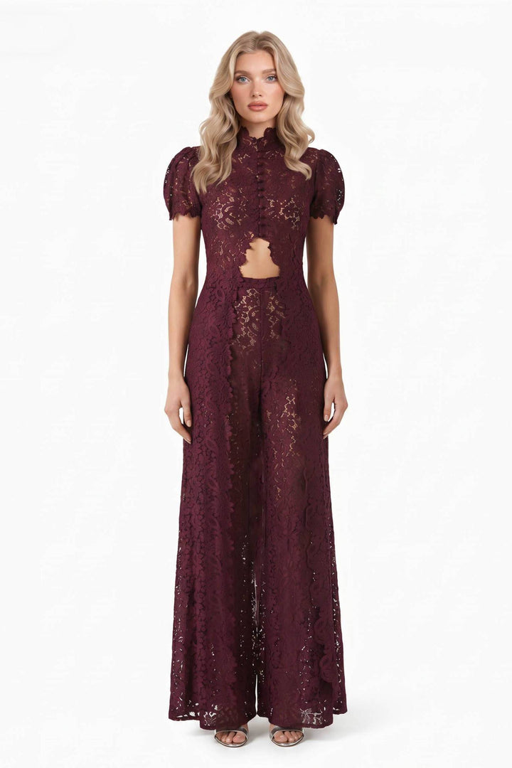 Lace Long-sleeved Top And Wide-leg Pants Set（Headscarf Not Included）