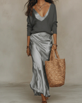 Betsy – Satin Midi Dress with Matching Jumper Set
