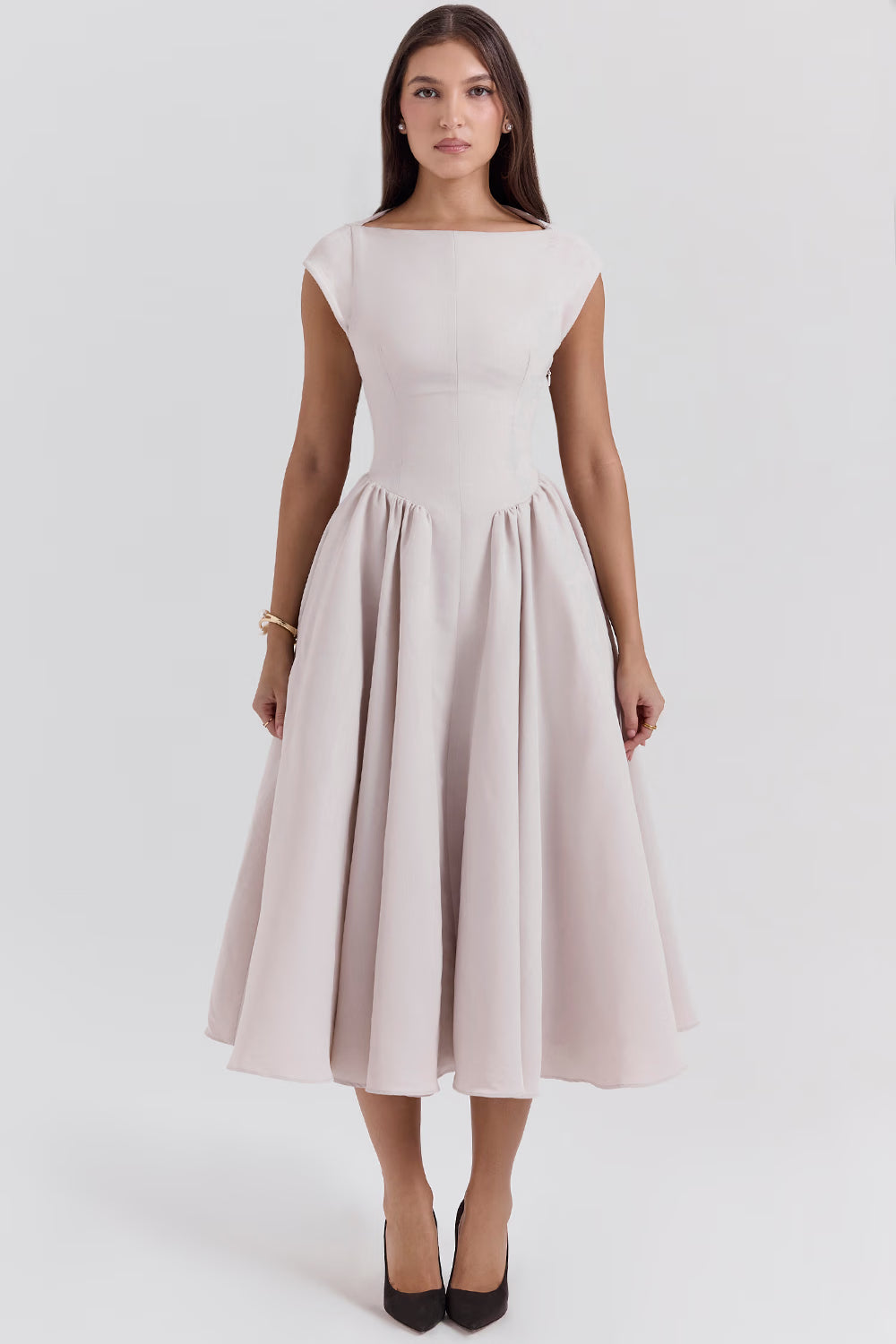 Debutante french satin backless midi dress