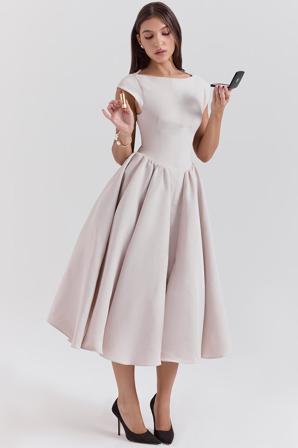 Debutante french satin backless midi dress