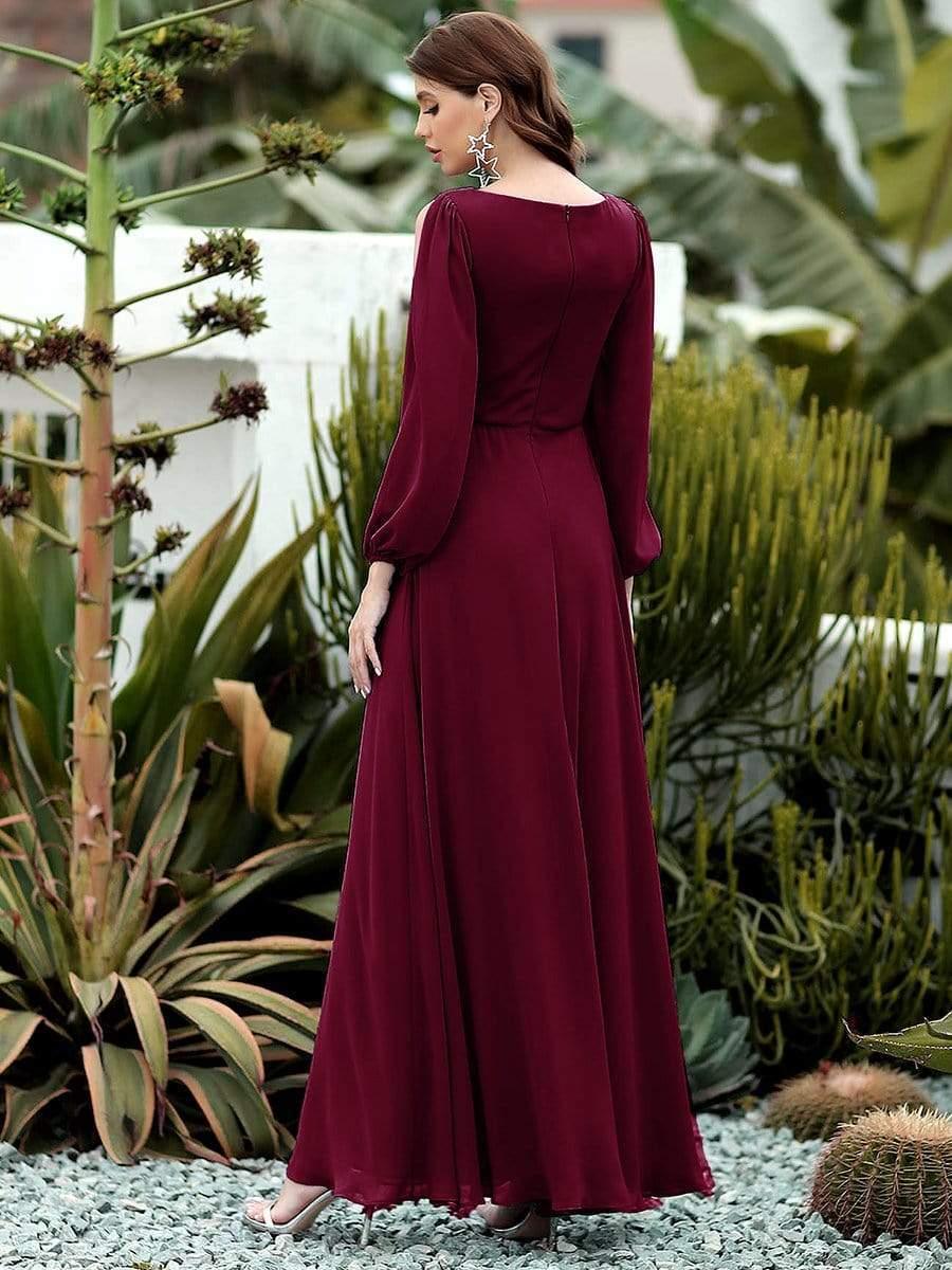 ever AMOUR|Robe de Soiree Longue Elegante Avec Lanterne en V Profond a Manches Fendues et Appliques