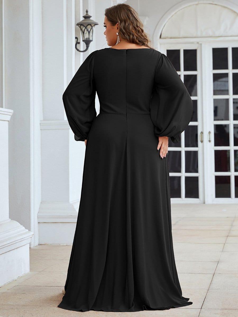 ever AMOUR|Robe de Soiree Longue Elegante Avec Lanterne en V Profond a Manches Fendues et Appliques