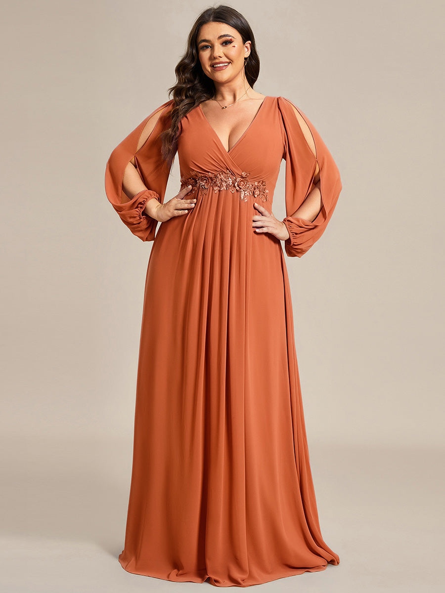ever AMOUR|Robe de Soiree Longue Elegante Avec Lanterne en V Profond a Manches Fendues et Appliques