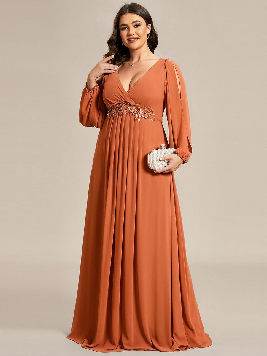 ever AMOUR|Robe de Soiree Longue Elegante Avec Lanterne en V Profond a Manches Fendues et Appliques