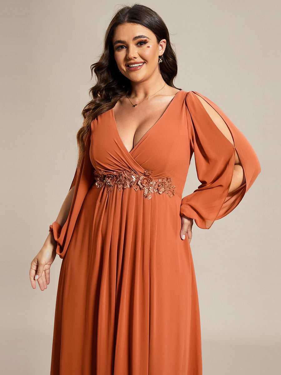 ever AMOUR|Robe de Soiree Longue Elegante Avec Lanterne en V Profond a Manches Fendues et Appliques