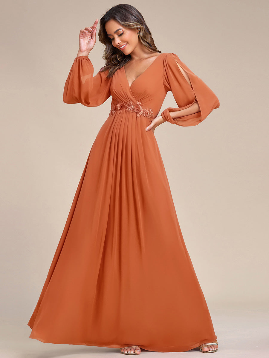 ever AMOUR|Robe de Soiree Longue Elegante Avec Lanterne en V Profond a Manches Fendues et Appliques