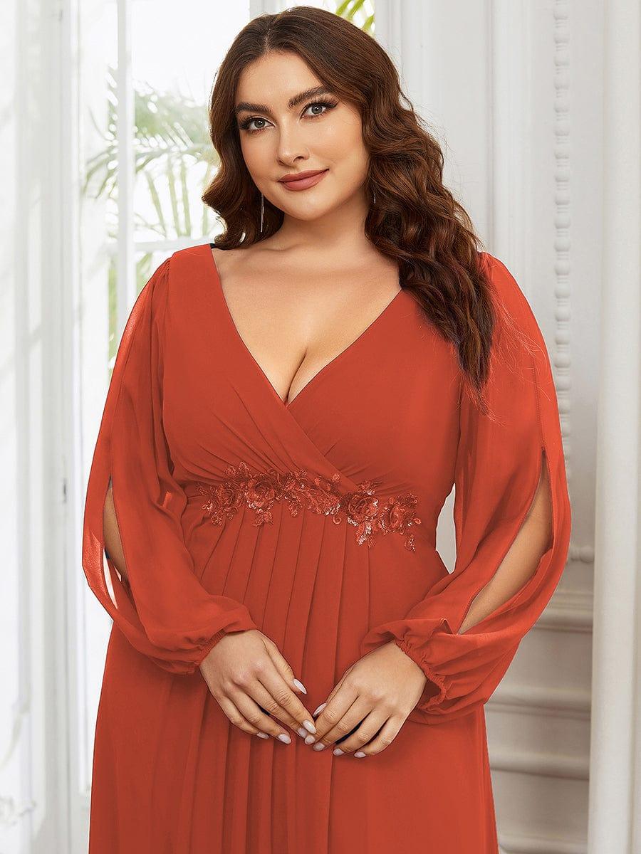 ever AMOUR|Robe de Soiree Longue Elegante Avec Lanterne en V Profond a Manches Fendues et Appliques