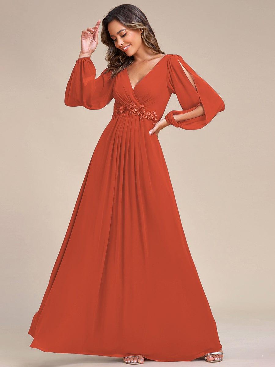 ever AMOUR|Robe de Soiree Longue Elegante Avec Lanterne en V Profond a Manches Fendues et Appliques