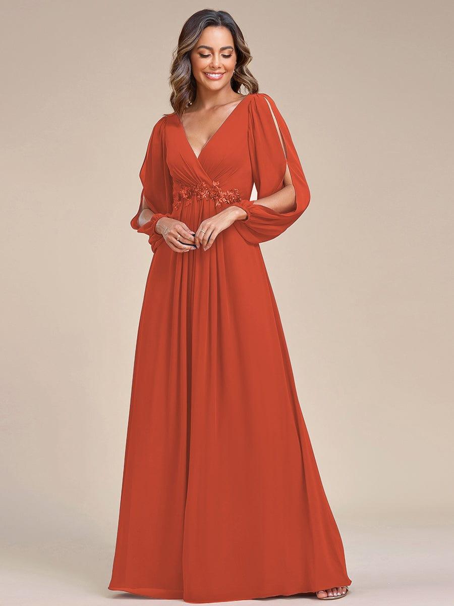 ever AMOUR|Robe de Soiree Longue Elegante Avec Lanterne en V Profond a Manches Fendues et Appliques