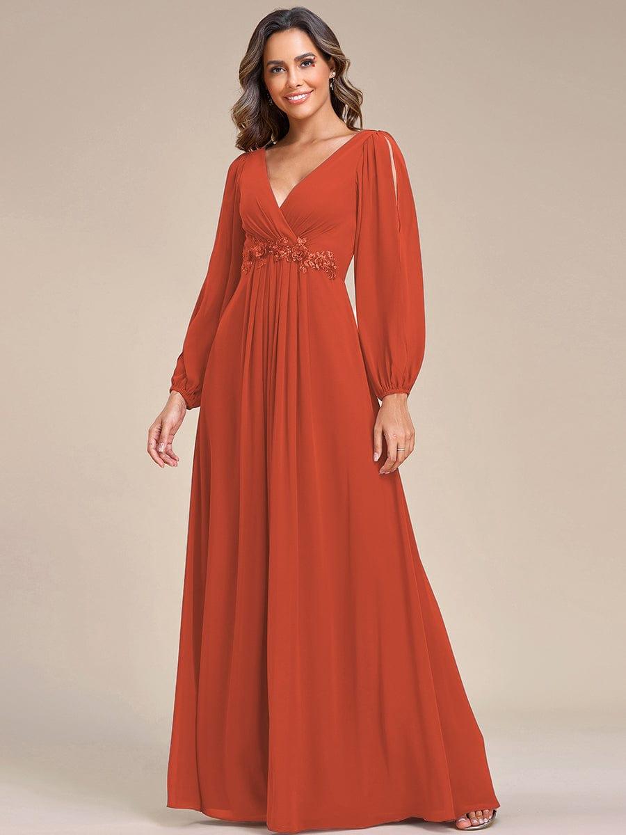 ever AMOUR|Robe de Soiree Longue Elegante Avec Lanterne en V Profond a Manches Fendues et Appliques