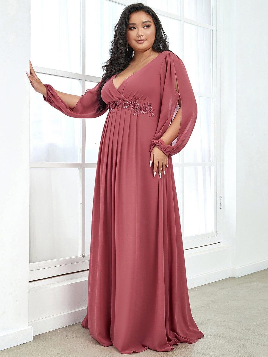 ever AMOUR|Robe de Soiree Longue Elegante Avec Lanterne en V Profond a Manches Fendues et Appliques
