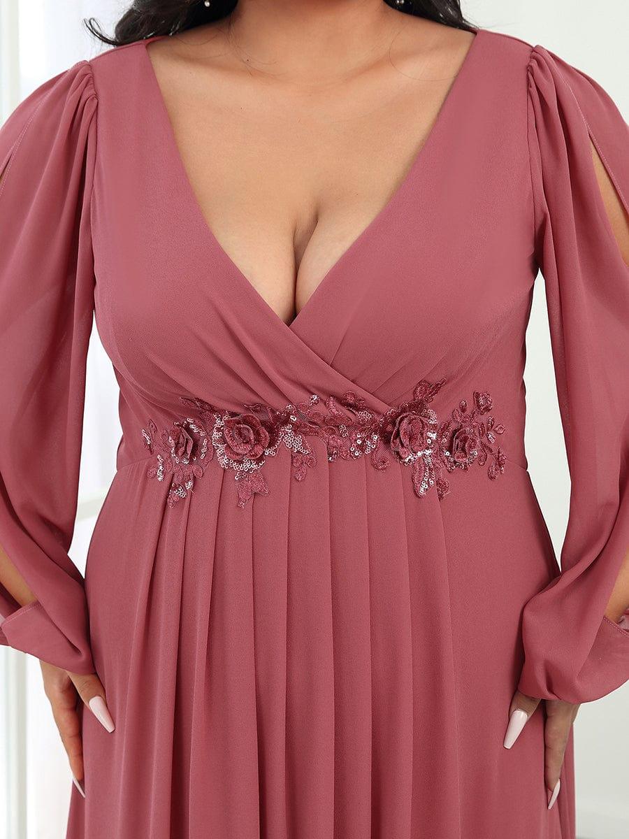 ever AMOUR|Robe de Soiree Longue Elegante Avec Lanterne en V Profond a Manches Fendues et Appliques