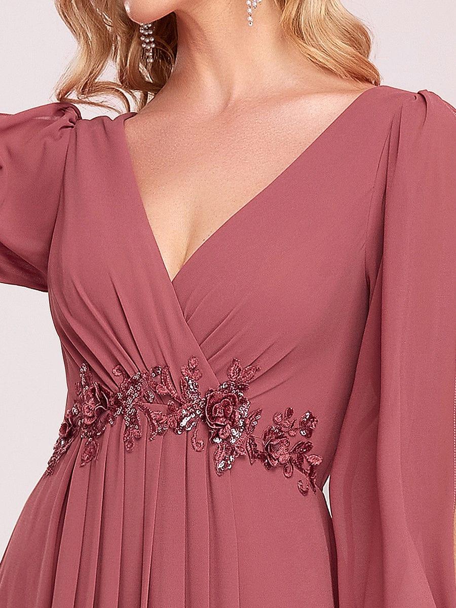 ever AMOUR|Robe de Soiree Longue Elegante Avec Lanterne en V Profond a Manches Fendues et Appliques