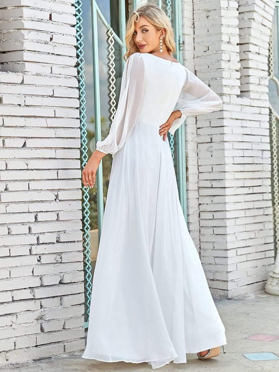 ever AMOUR|Robe de Soiree Longue Elegante Avec Lanterne en V Profond a Manches Fendues et Appliques