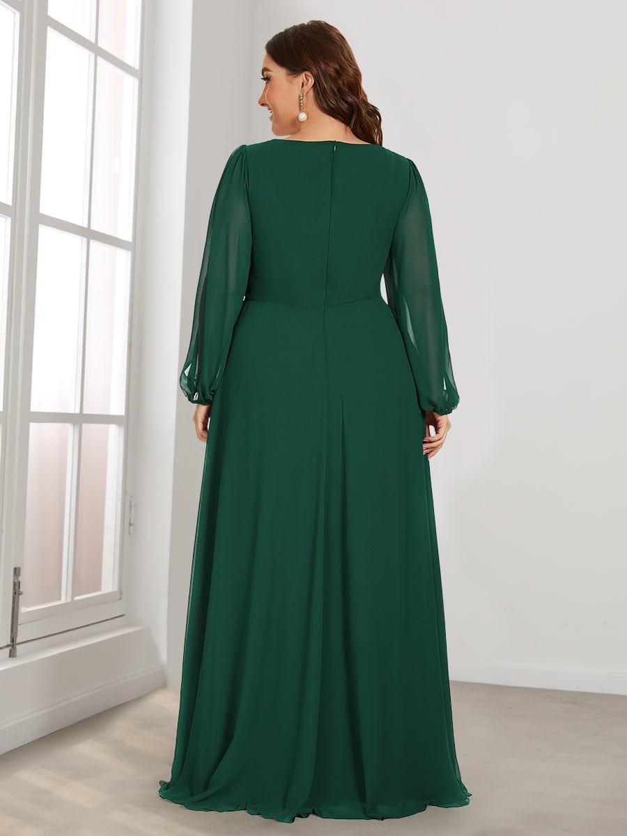 ever AMOUR|Robe de Soiree Longue Elegante Avec Lanterne en V Profond a Manches Fendues et Appliques