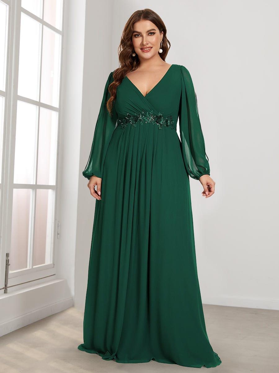 ever AMOUR|Robe de Soiree Longue Elegante Avec Lanterne en V Profond a Manches Fendues et Appliques