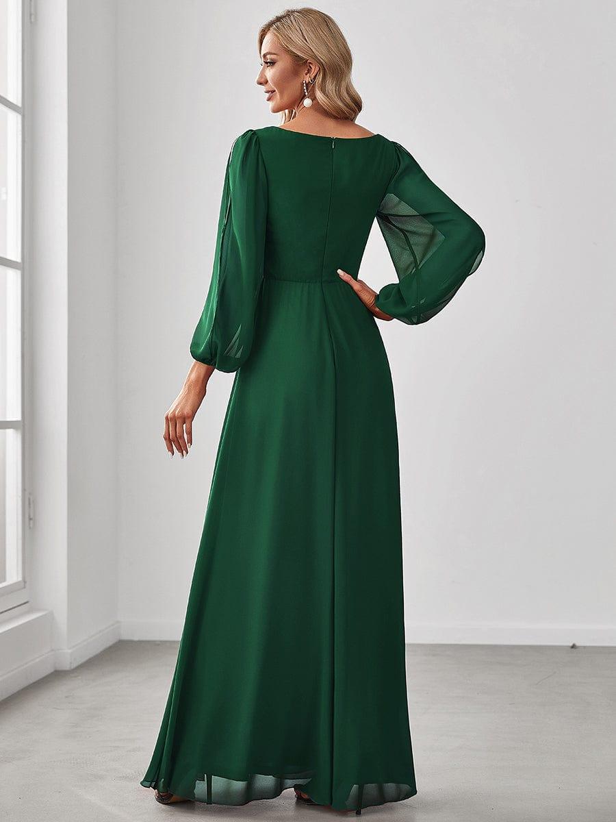ever AMOUR|Robe de Soiree Longue Elegante Avec Lanterne en V Profond a Manches Fendues et Appliques