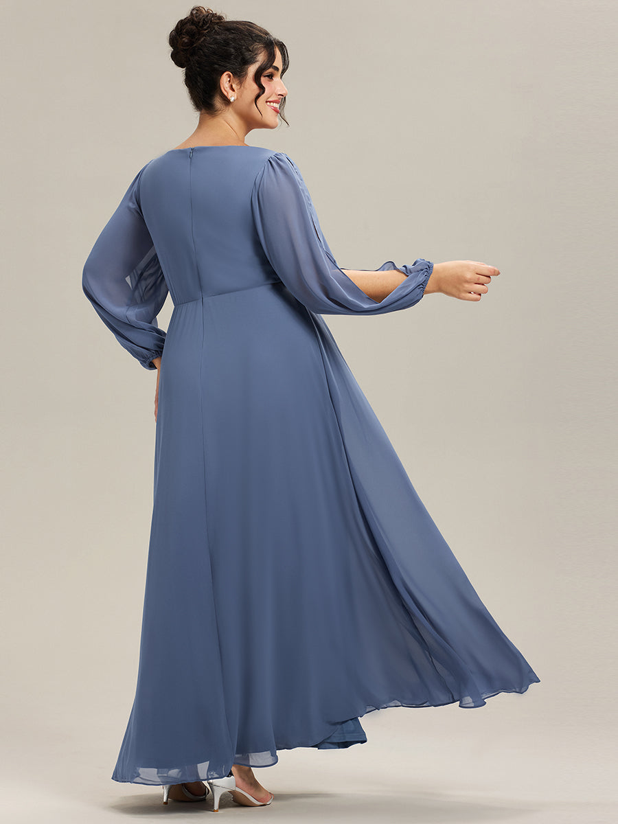 ever AMOUR|Robe de Soiree Longue Elegante Avec Lanterne en V Profond a Manches Fendues et Appliques