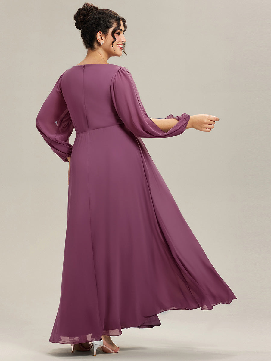 ever AMOUR|Robe de Soiree Longue Elegante Avec Lanterne en V Profond a Manches Fendues et Appliques