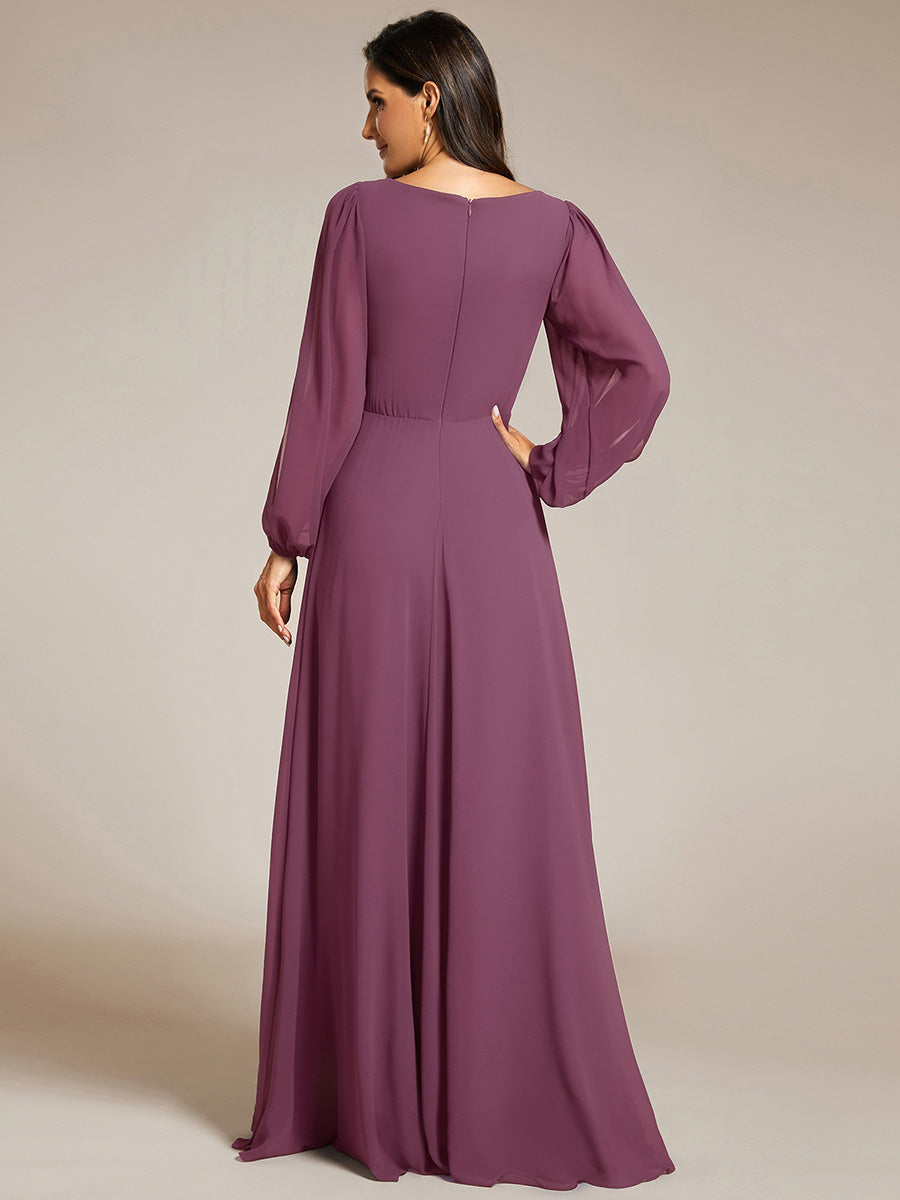ever AMOUR|Robe de Soiree Longue Elegante Avec Lanterne en V Profond a Manches Fendues et Appliques