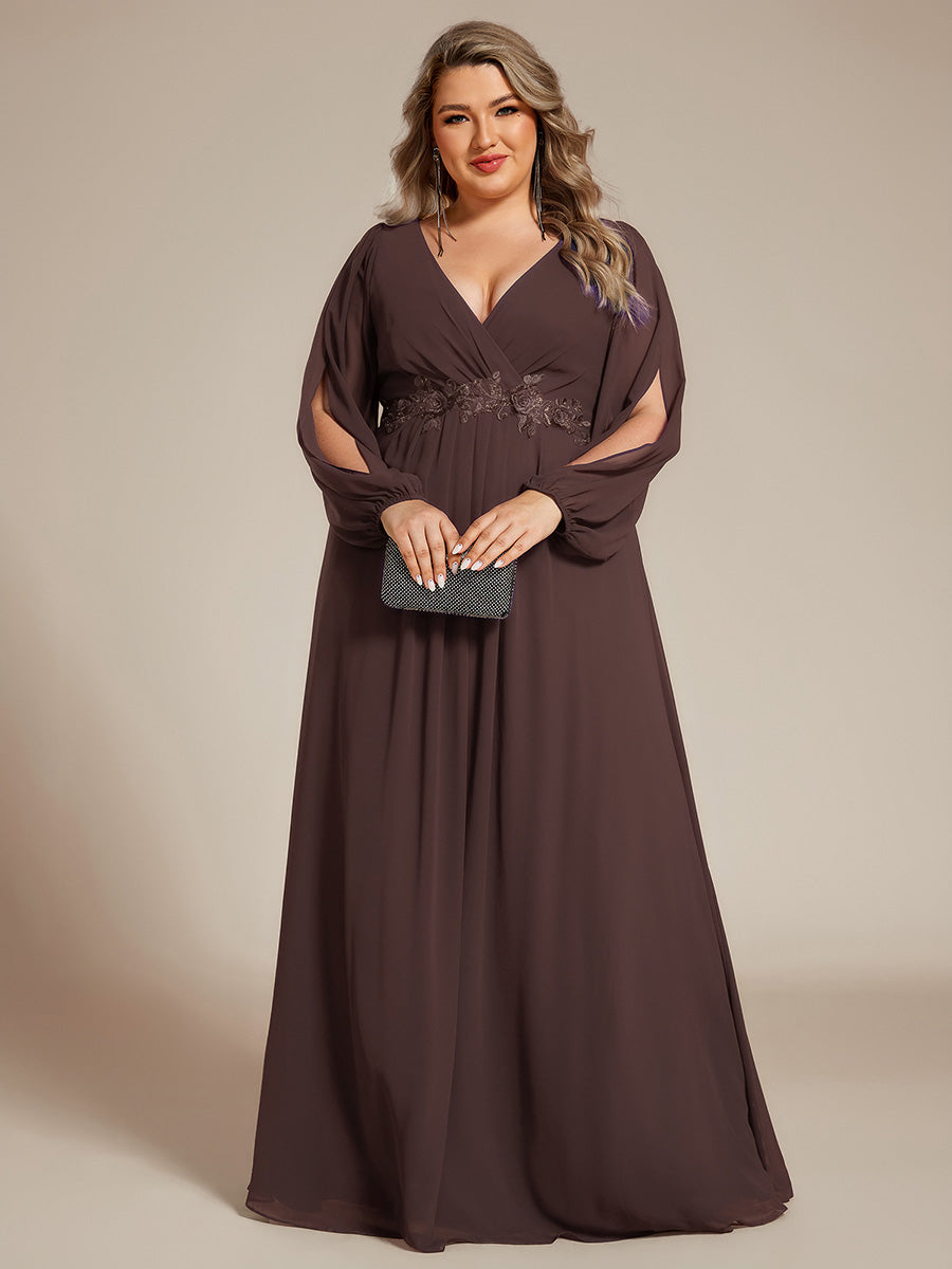 ever AMOUR|Robe de Soiree Longue Elegante Avec Lanterne en V Profond a Manches Fendues et Appliques