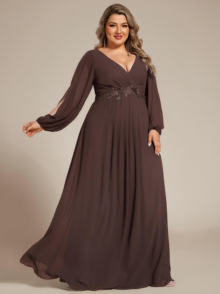 ever AMOUR|Robe de Soiree Longue Elegante Avec Lanterne en V Profond a Manches Fendues et Appliques