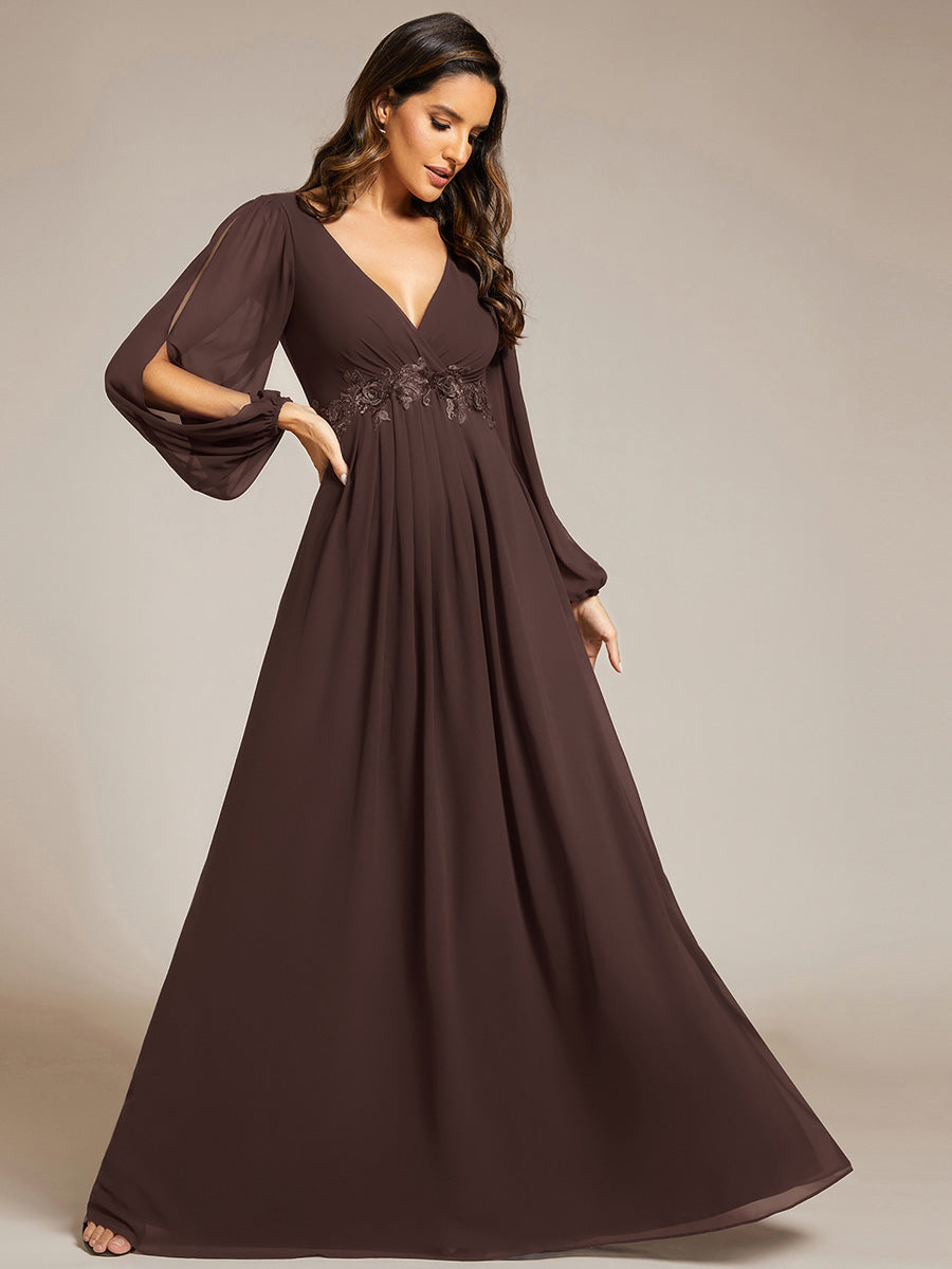 ever AMOUR|Robe de Soiree Longue Elegante Avec Lanterne en V Profond a Manches Fendues et Appliques