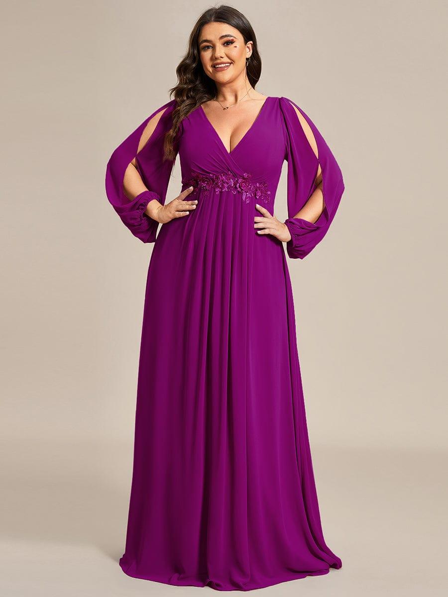 ever AMOUR|Robe de Soiree Longue Elegante Avec Lanterne en V Profond a Manches Fendues et Appliques