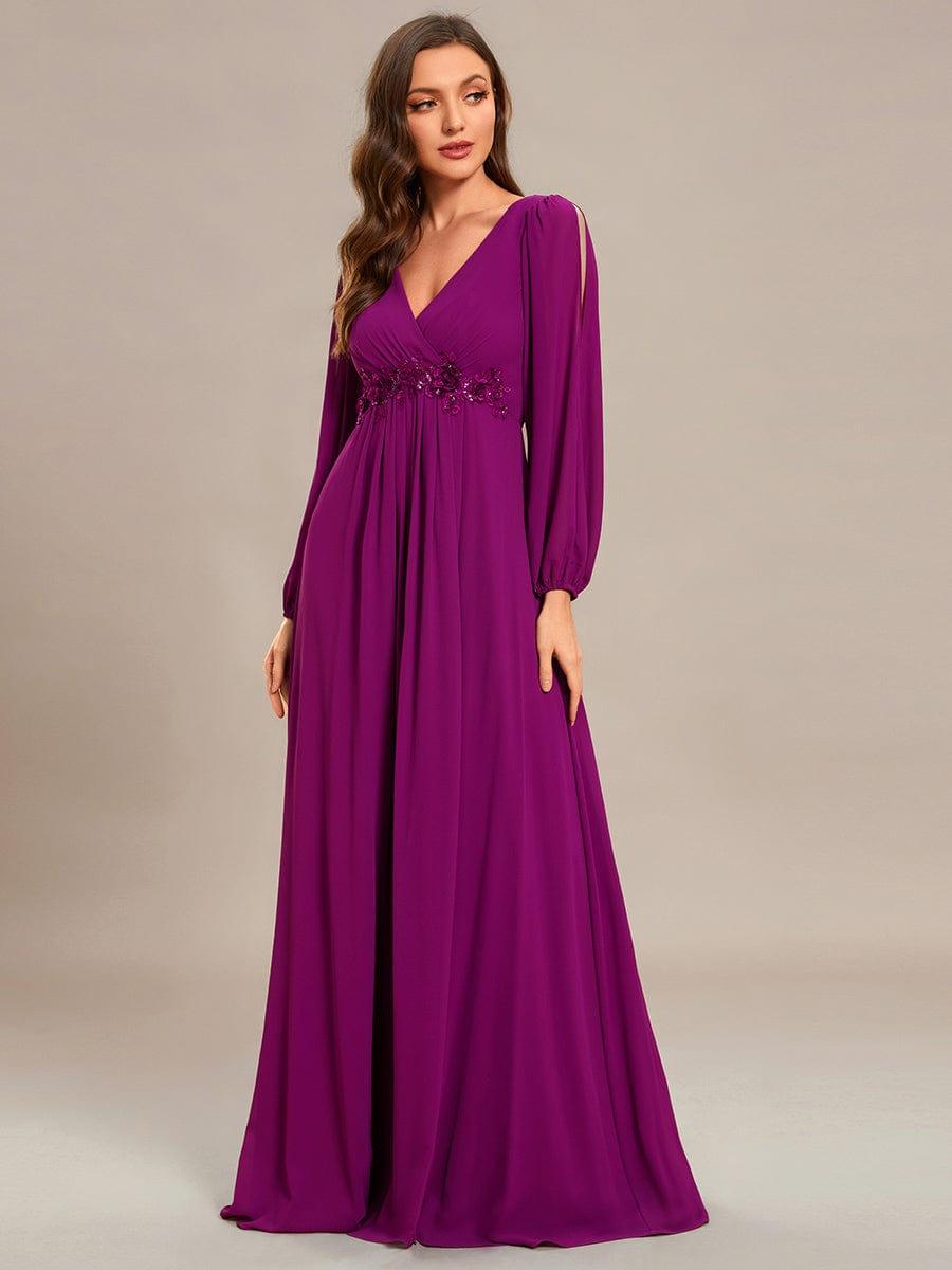 ever AMOUR|Robe de Soiree Longue Elegante Avec Lanterne en V Profond a Manches Fendues et Appliques