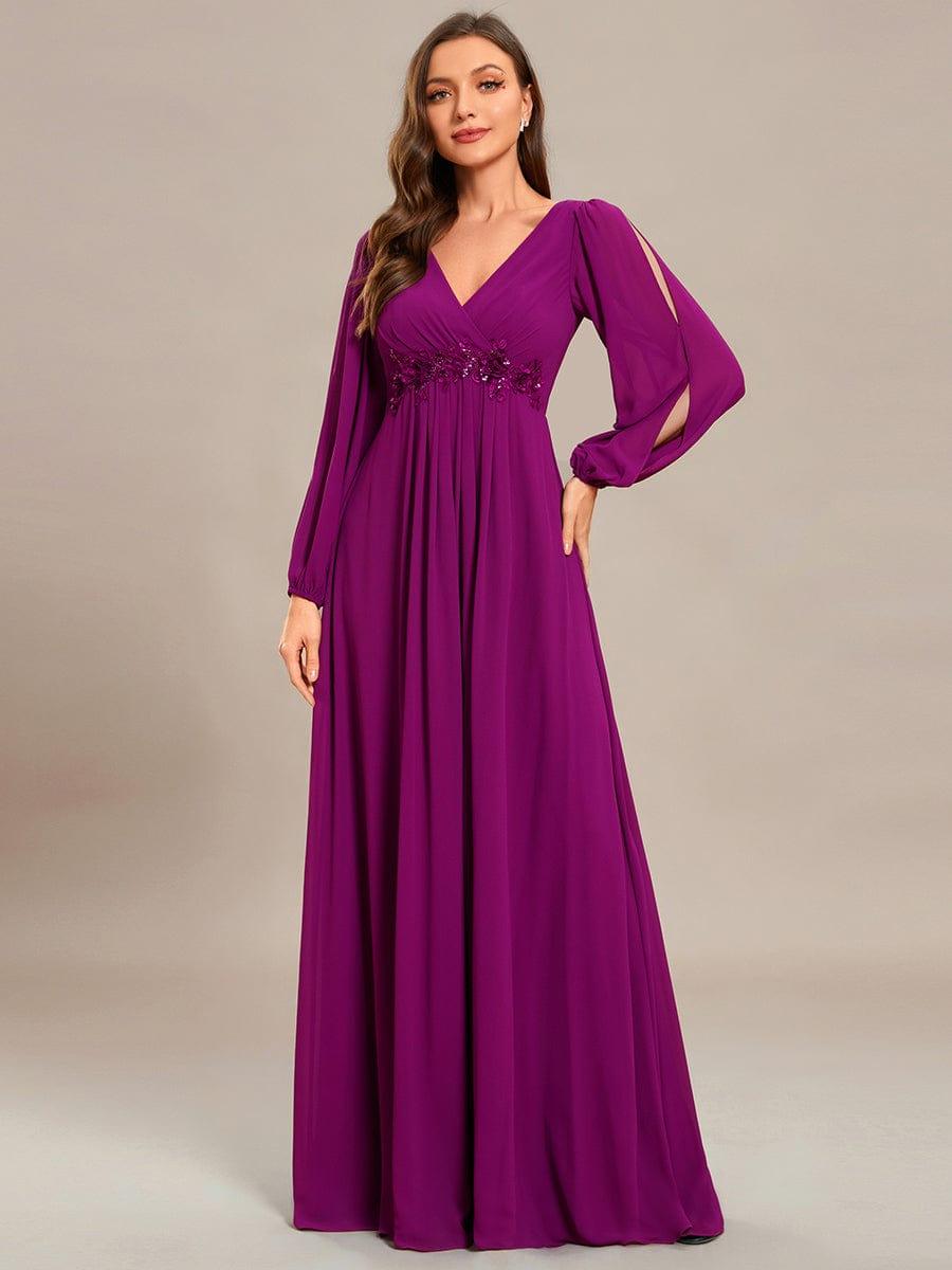 ever AMOUR|Robe de Soiree Longue Elegante Avec Lanterne en V Profond a Manches Fendues et Appliques