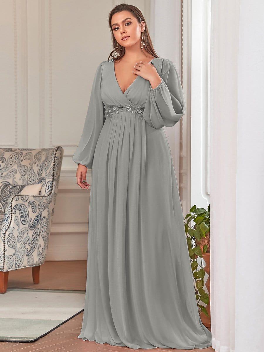 ever AMOUR|Robe de Soiree Longue Elegante Avec Lanterne en V Profond a Manches Fendues et Appliques