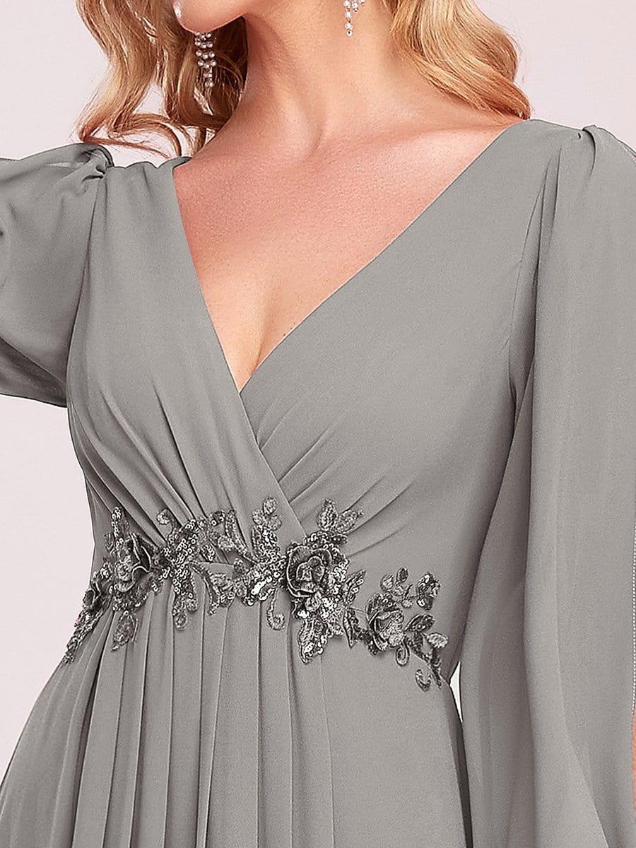 ever AMOUR|Robe de Soiree Longue Elegante Avec Lanterne en V Profond a Manches Fendues et Appliques