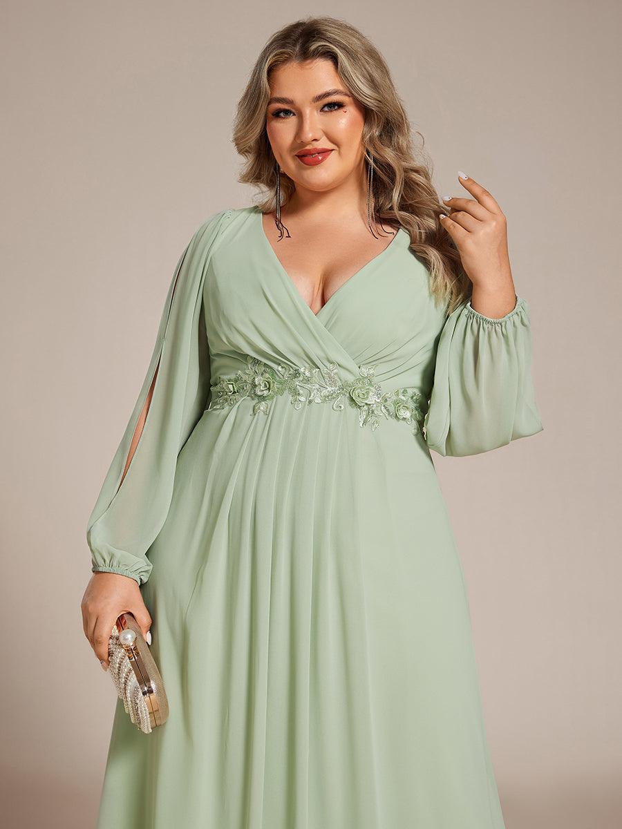 ever AMOUR|Robe de Soiree Longue Elegante Avec Lanterne en V Profond a Manches Fendues et Appliques