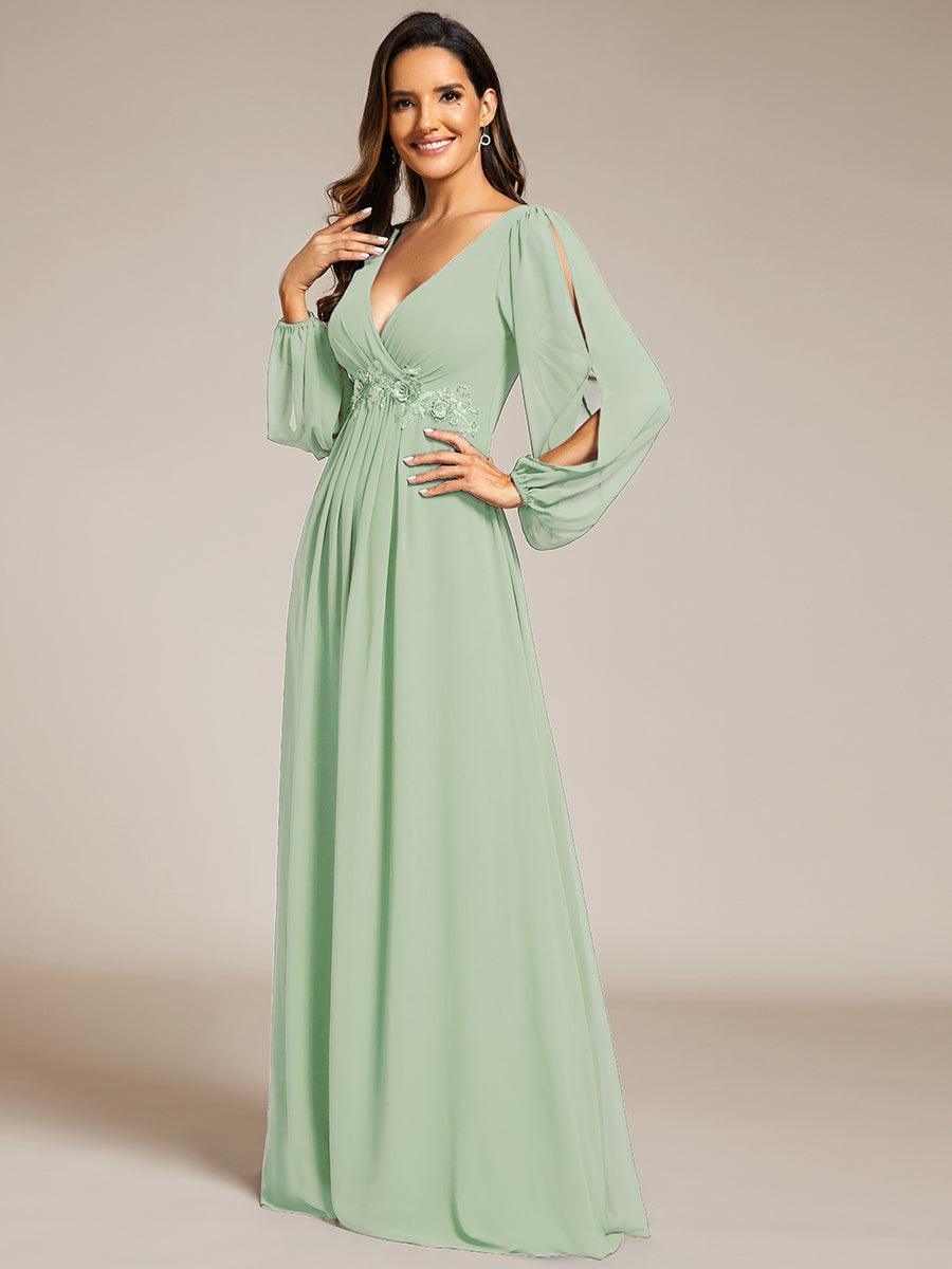ever AMOUR|Robe de Soiree Longue Elegante Avec Lanterne en V Profond a Manches Fendues et Appliques