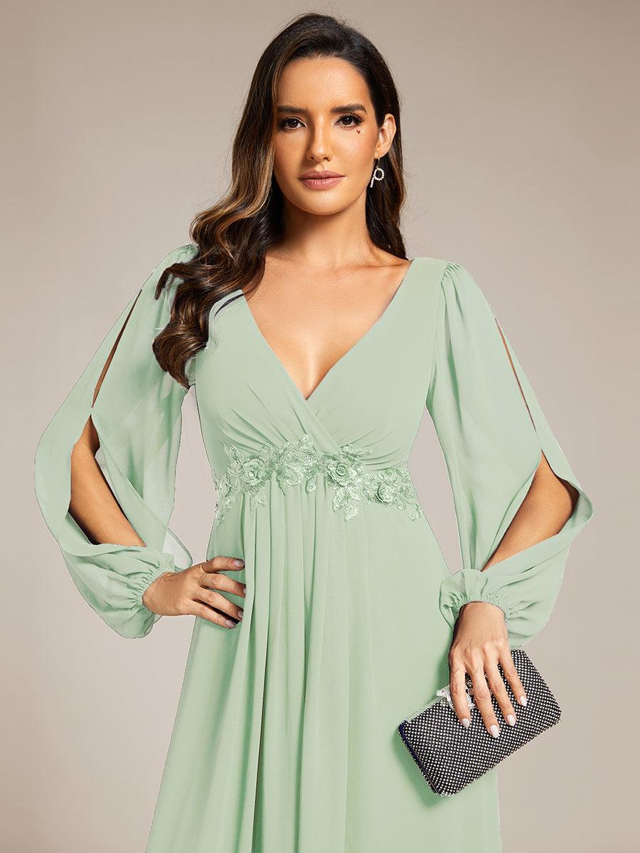 ever AMOUR|Robe de Soiree Longue Elegante Avec Lanterne en V Profond a Manches Fendues et Appliques