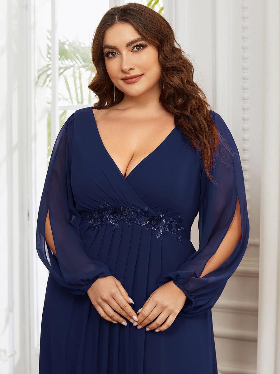 ever AMOUR|Robe de Soiree Longue Elegante Avec Lanterne en V Profond a Manches Fendues et Appliques