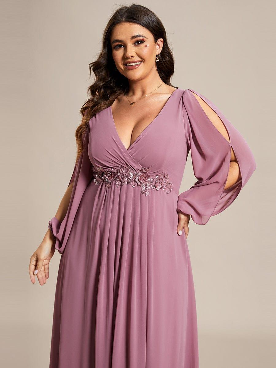 ever AMOUR|Robe de Soiree Longue Elegante Avec Lanterne en V Profond a Manches Fendues et Appliques