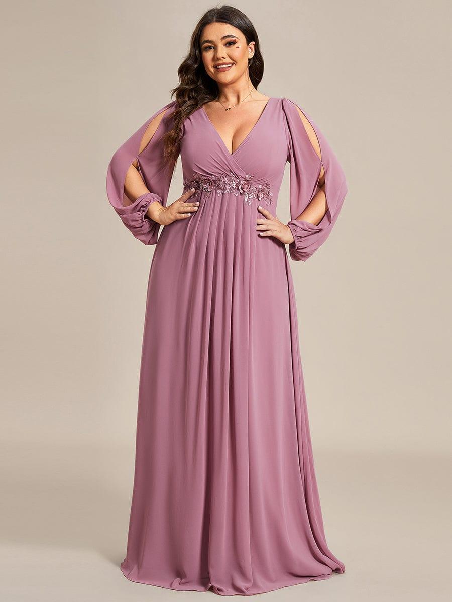 ever AMOUR|Robe de Soiree Longue Elegante Avec Lanterne en V Profond a Manches Fendues et Appliques