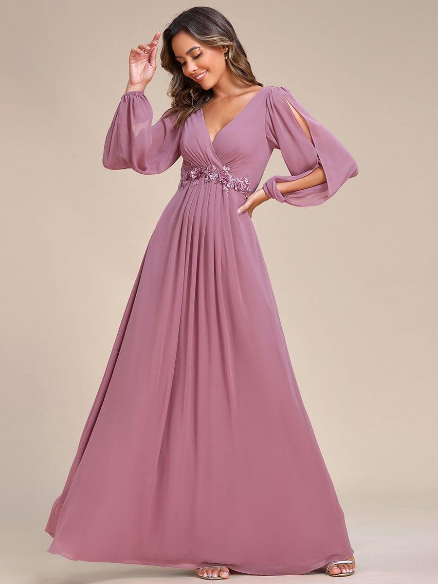 ever AMOUR|Robe de Soiree Longue Elegante Avec Lanterne en V Profond a Manches Fendues et Appliques