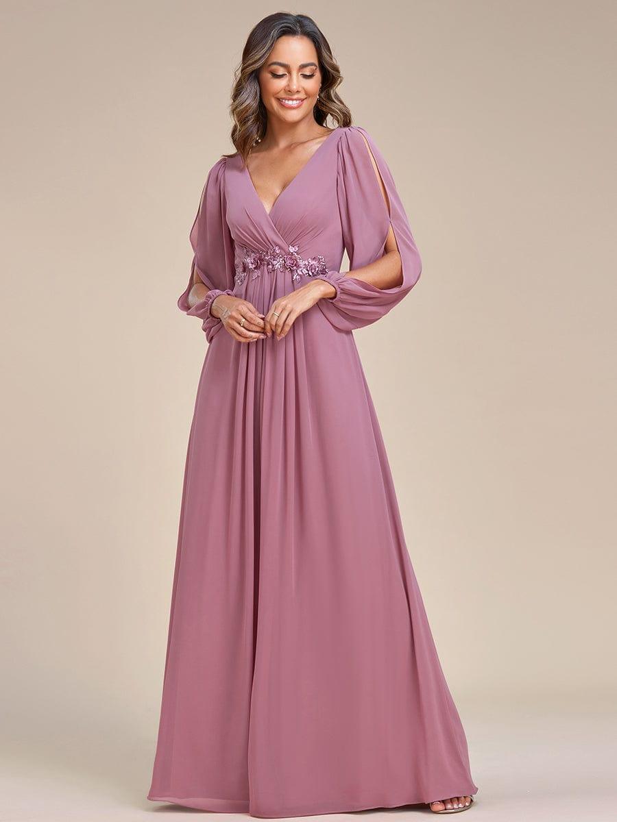 ever AMOUR|Robe de Soiree Longue Elegante Avec Lanterne en V Profond a Manches Fendues et Appliques