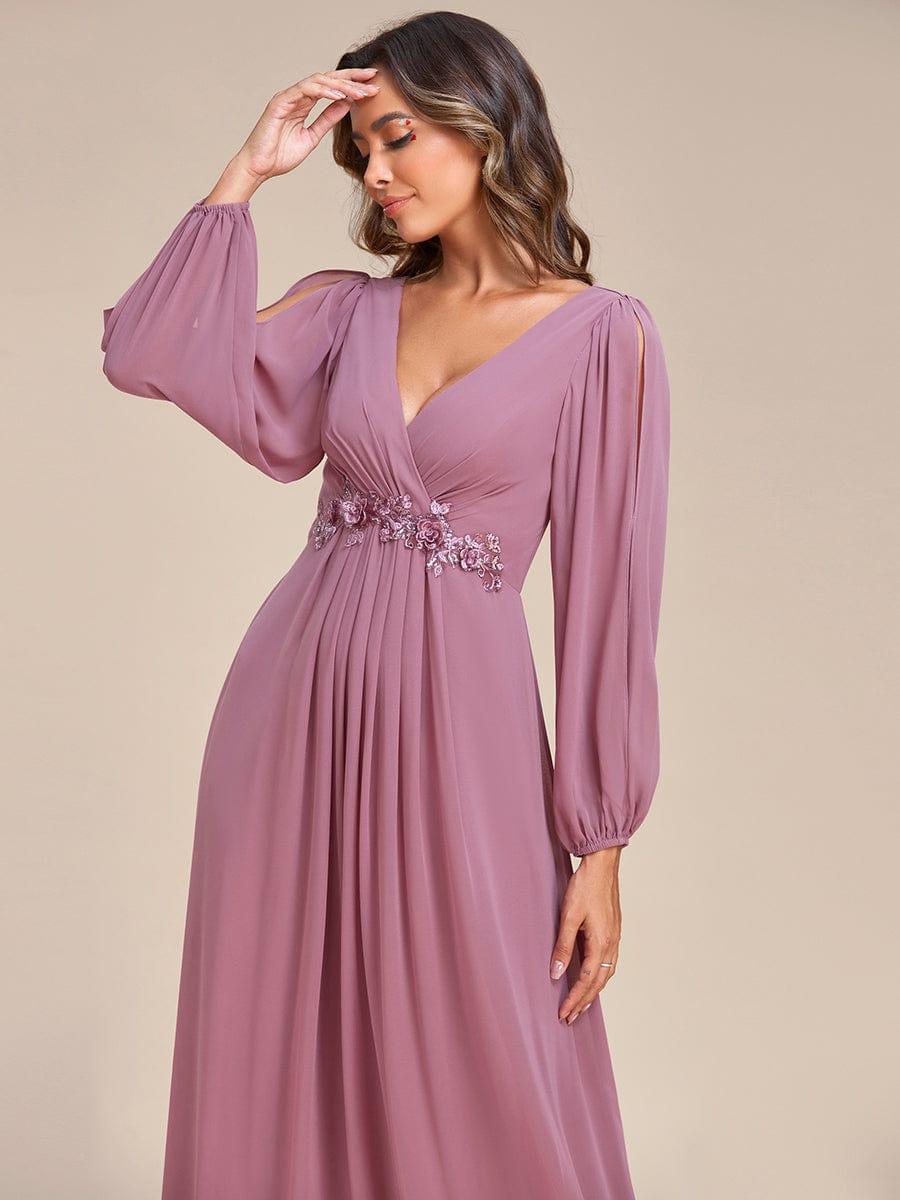 ever AMOUR|Robe de Soiree Longue Elegante Avec Lanterne en V Profond a Manches Fendues et Appliques