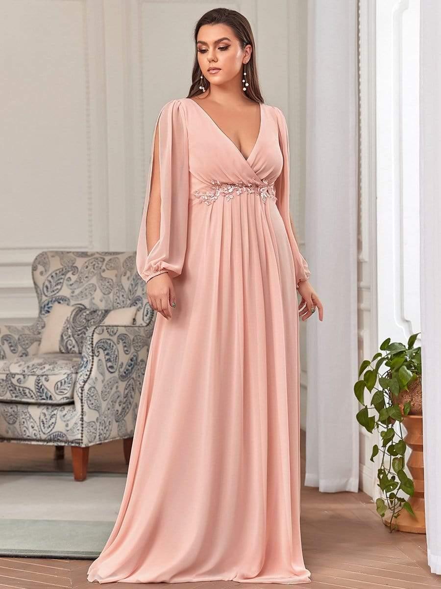 ever AMOUR|Robe de Soiree Longue Elegante Avec Lanterne en V Profond a Manches Fendues et Appliques