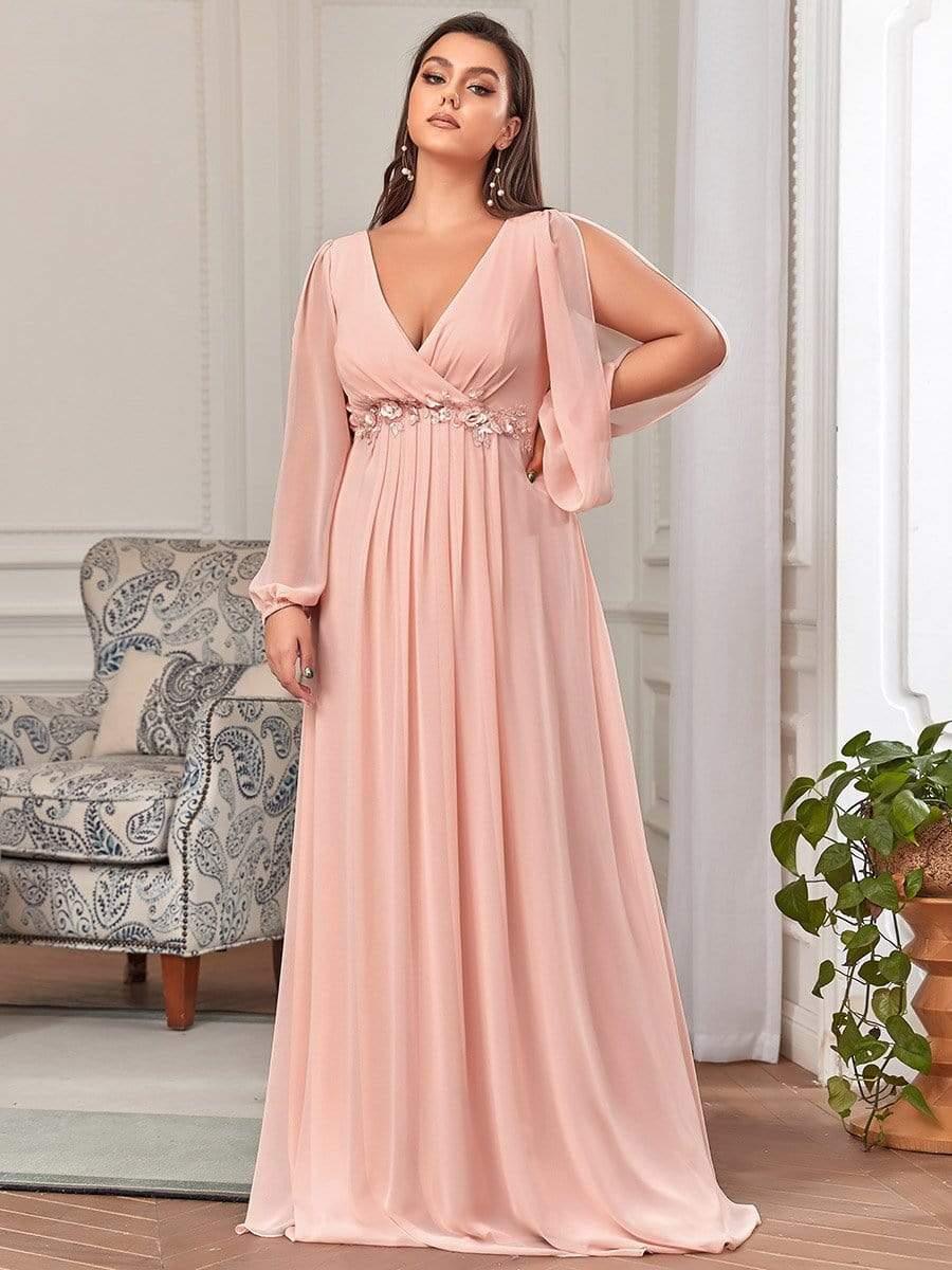ever AMOUR|Robe de Soiree Longue Elegante Avec Lanterne en V Profond a Manches Fendues et Appliques