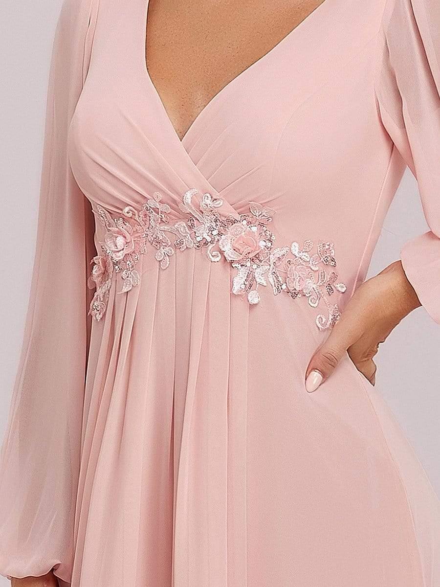 ever AMOUR|Robe de Soiree Longue Elegante Avec Lanterne en V Profond a Manches Fendues et Appliques