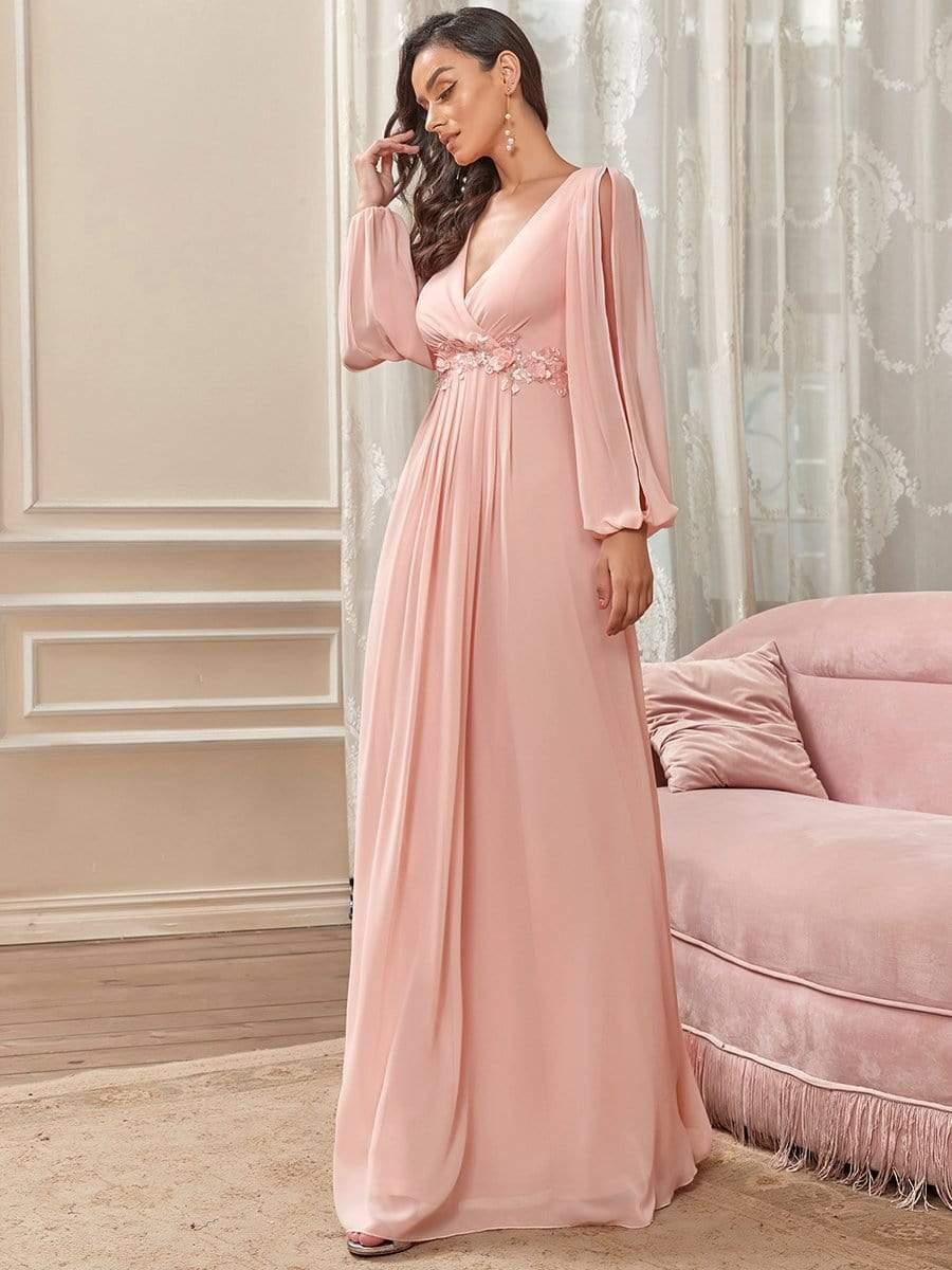 ever AMOUR|Robe de Soiree Longue Elegante Avec Lanterne en V Profond a Manches Fendues et Appliques