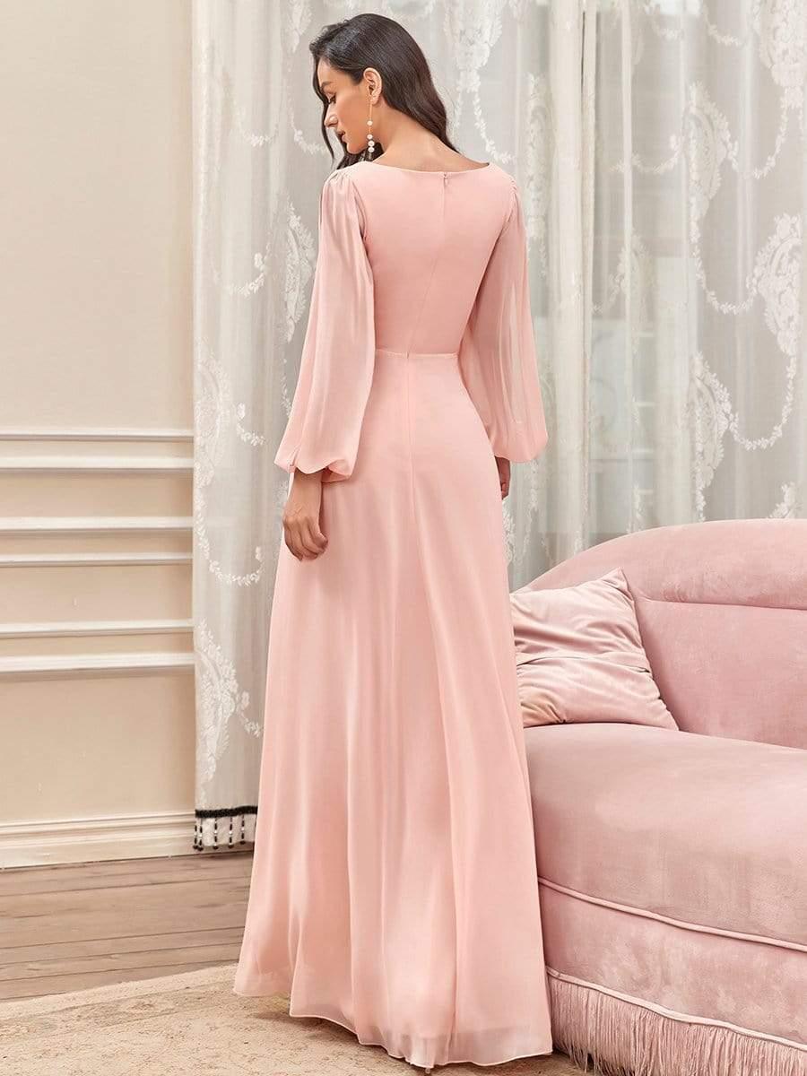 ever AMOUR|Robe de Soiree Longue Elegante Avec Lanterne en V Profond a Manches Fendues et Appliques
