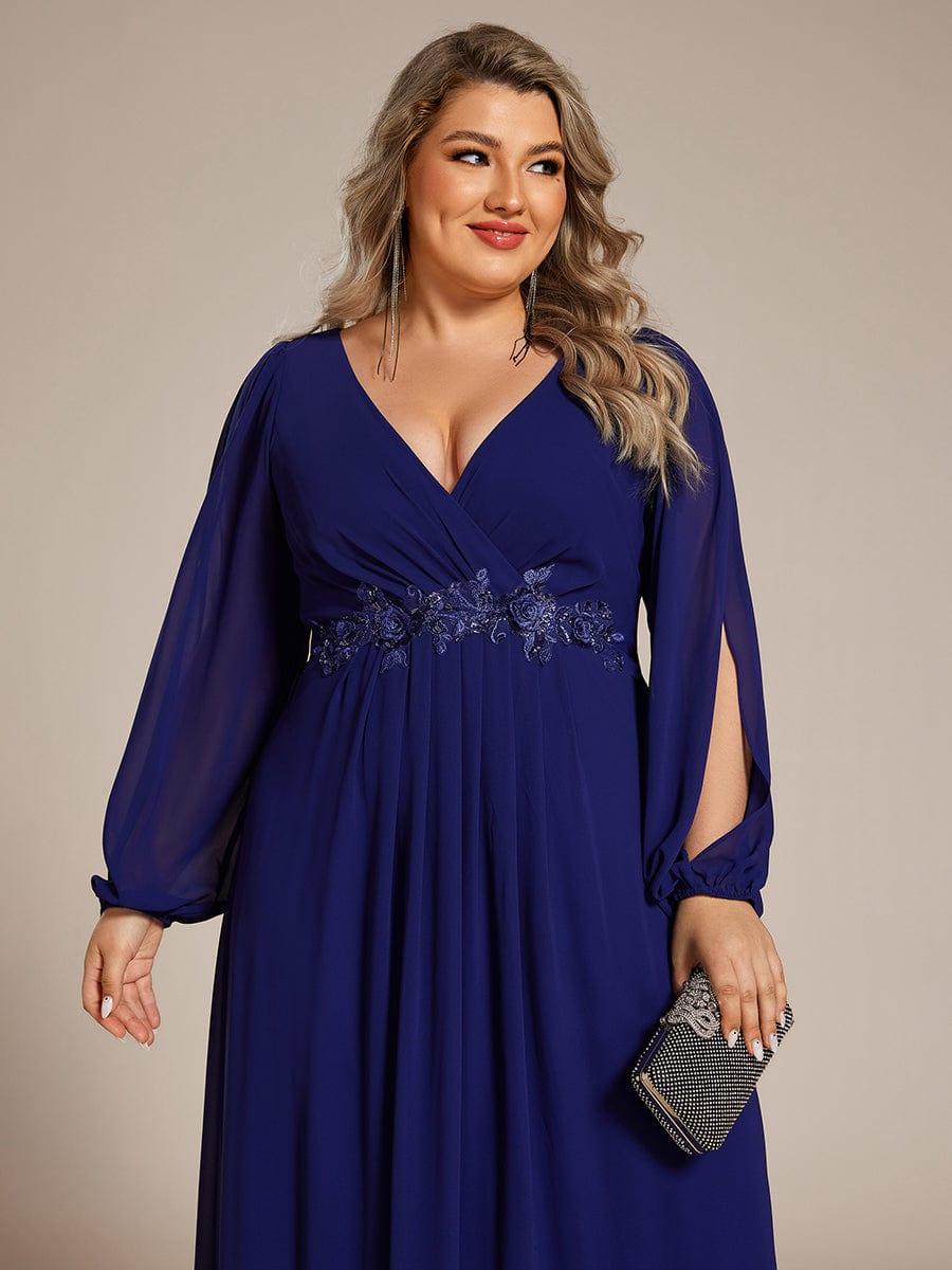 ever AMOUR|Robe de Soiree Longue Elegante Avec Lanterne en V Profond a Manches Fendues et Appliques