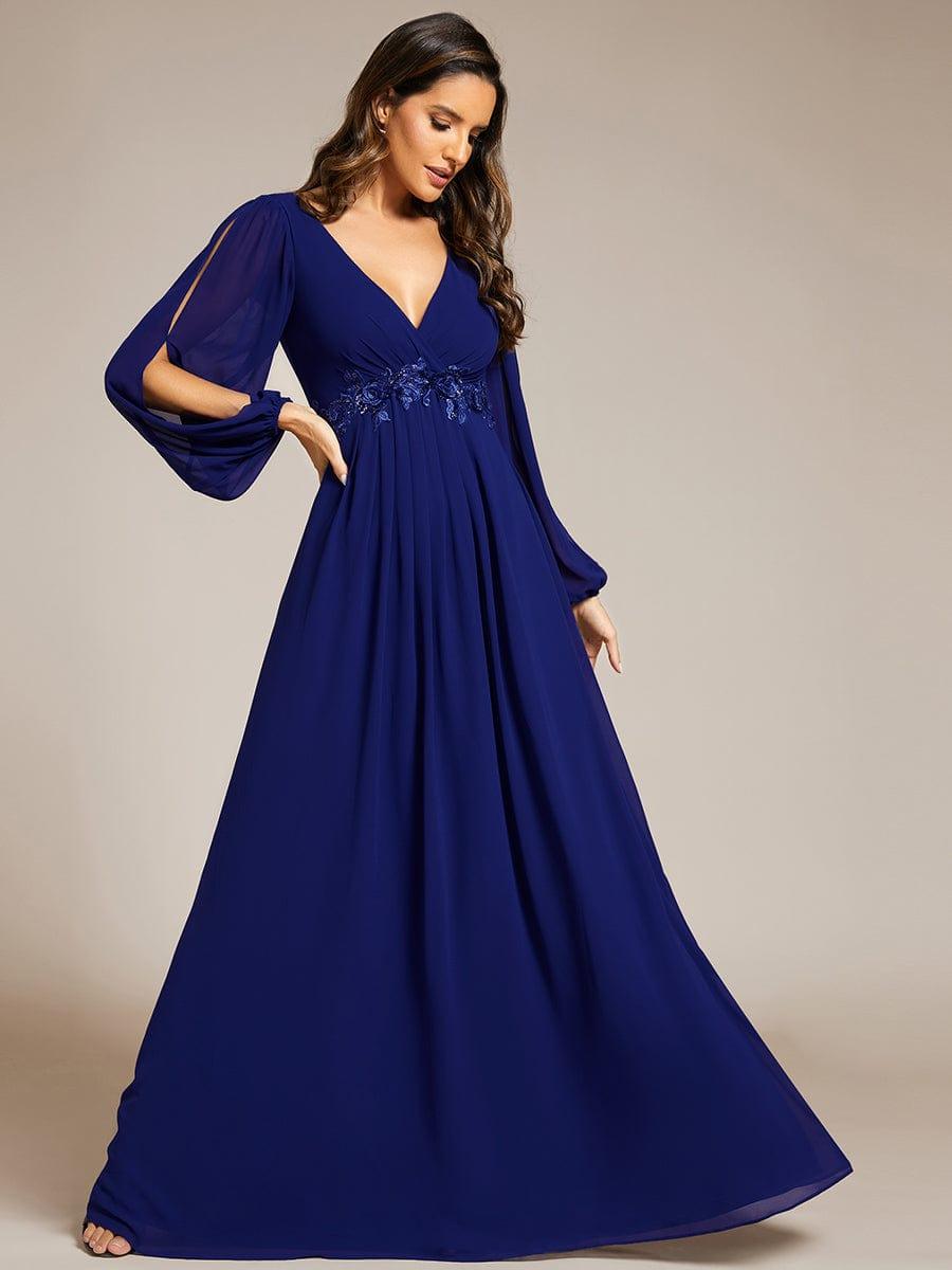 ever AMOUR|Robe de Soiree Longue Elegante Avec Lanterne en V Profond a Manches Fendues et Appliques