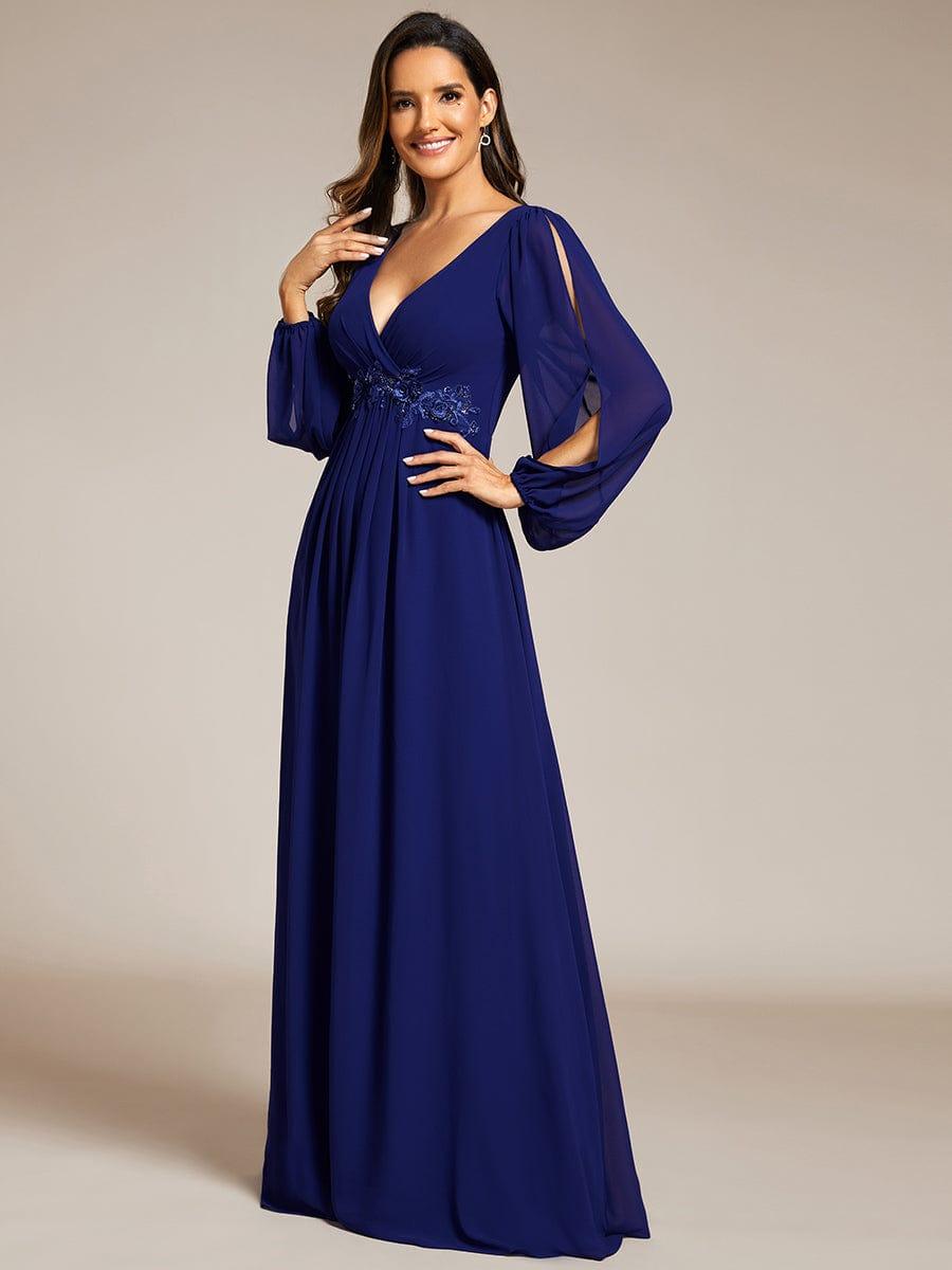 ever AMOUR|Robe de Soiree Longue Elegante Avec Lanterne en V Profond a Manches Fendues et Appliques