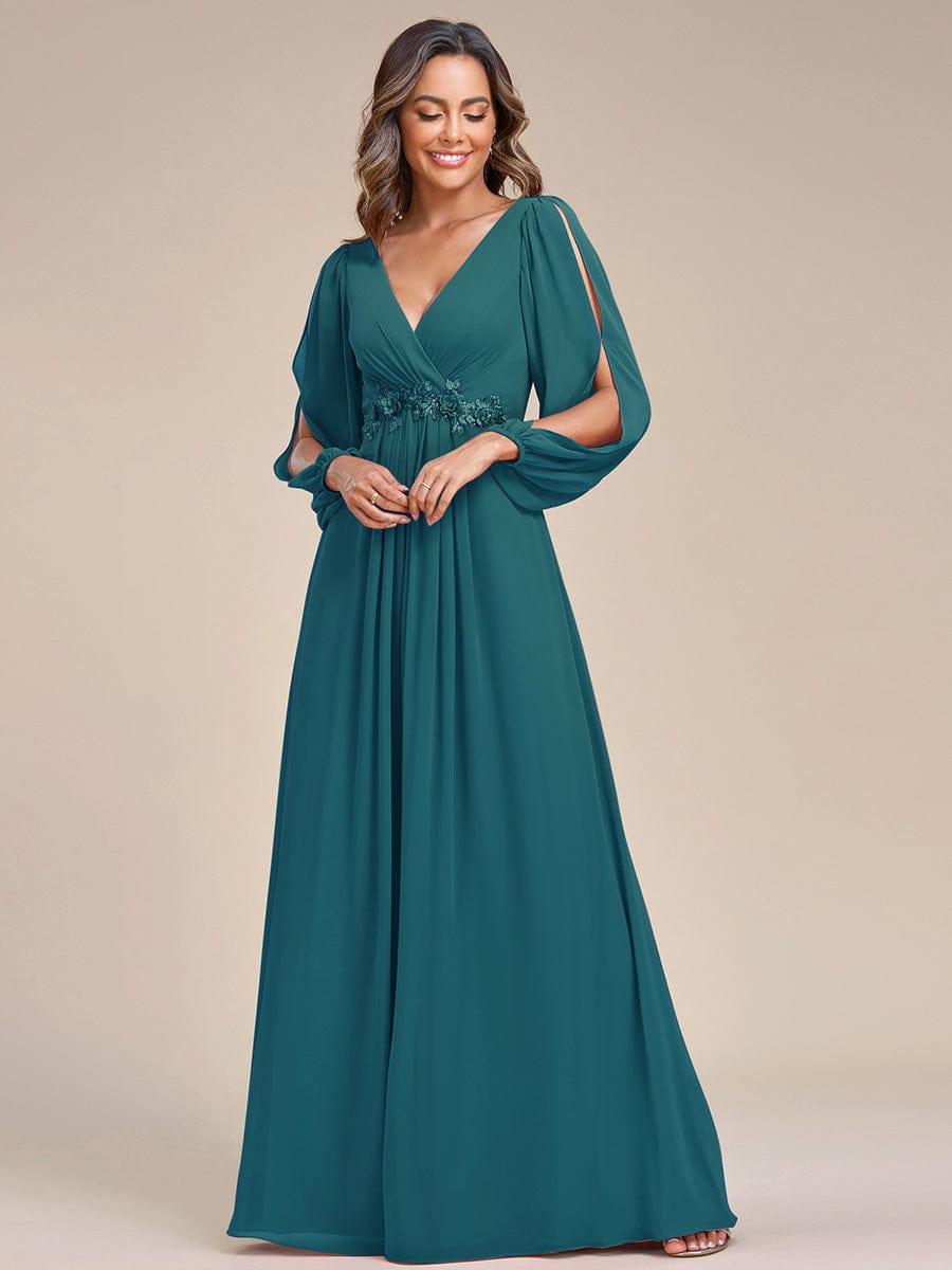 ever AMOUR|Robe de Soiree Longue Elegante Avec Lanterne en V Profond a Manches Fendues et Appliques